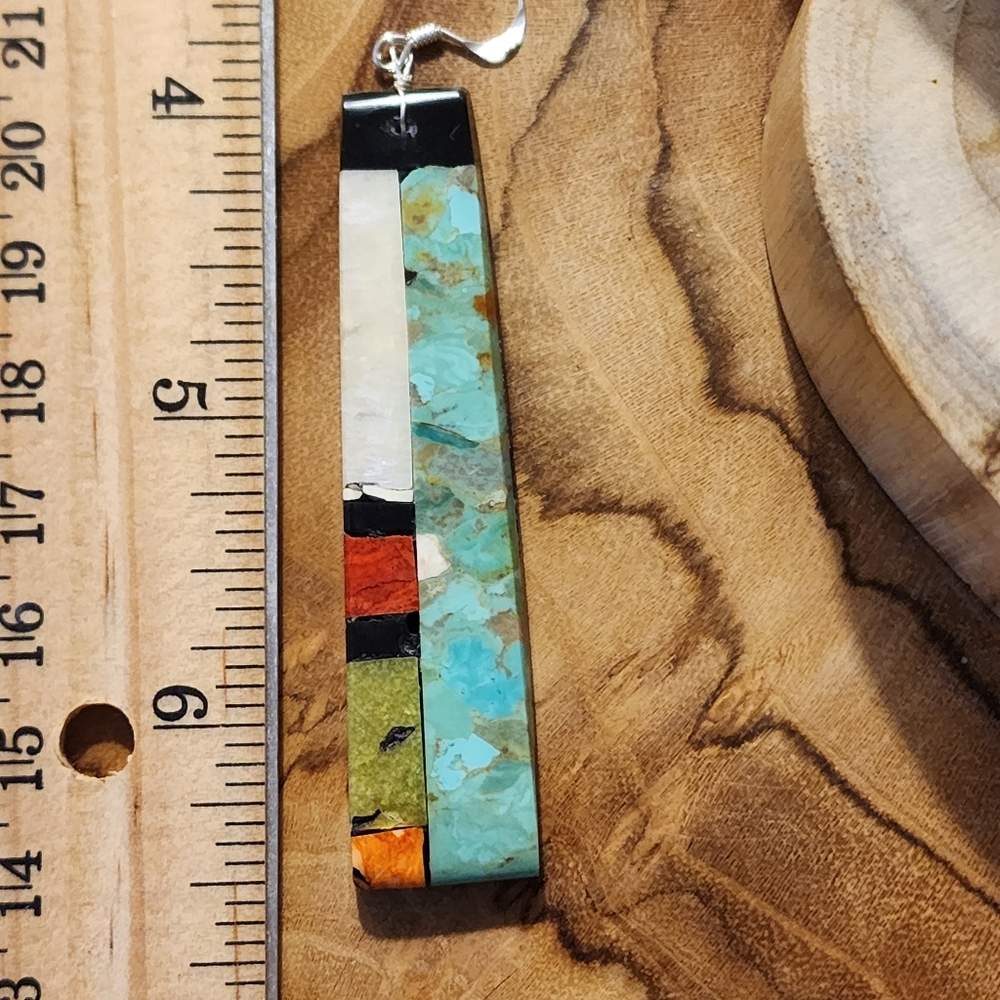 Native American Multi Stone Inlay Earrings - Picture 9 of 9